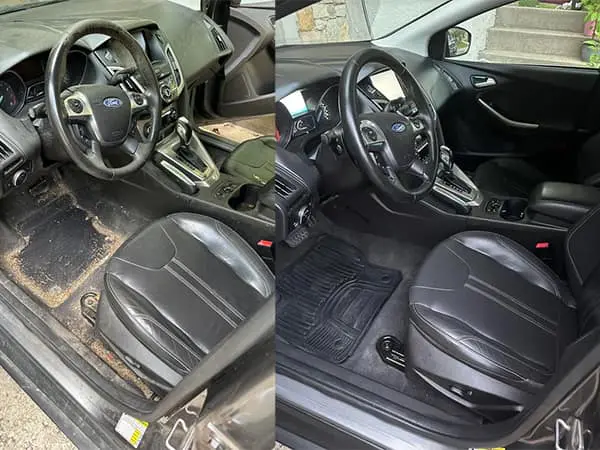 Example before and after vehicle interior detailing